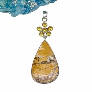 Mookaite & Citrine Flower Necklace Pendant Solid 925 Sterling Silver Daisy